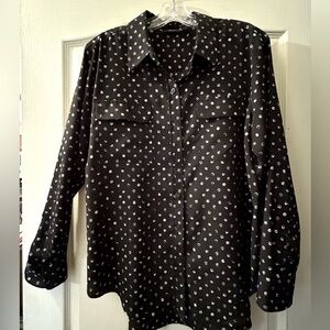 Women’s long sleeve button down blouse, APT.9, Lg. Black w/white circle/dots.